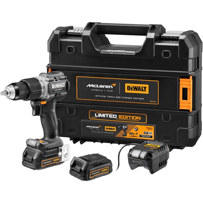 foto del prodotto dewalt dcd85me2gt mclaren edition trapano a percussione a batteria 2x 1,7 ah powerstack