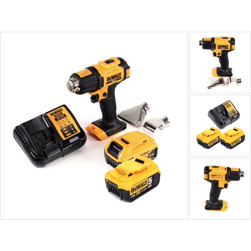 foto del prodotto dewalt dce 530 p2 pistola ad aria calda a batteria 18v 530c 2 batterie da 5,0ah 1 caricabatterie riflettore e riflettore per superfici