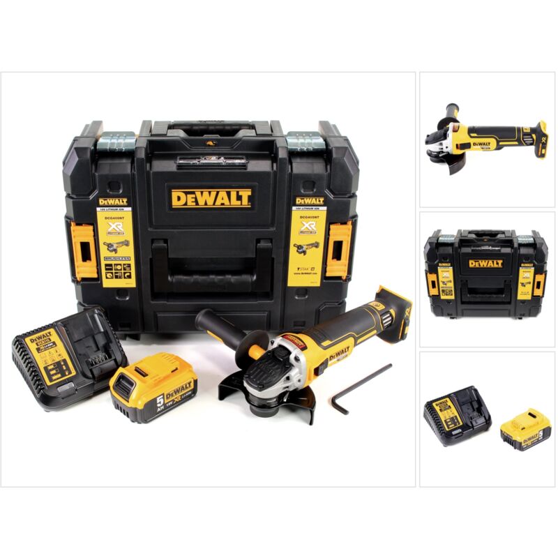 foto del prodotto dewalt dcg 405 p1 18 v 125 mm smerigliatrice a batteria brushless in valigetta tstak 1x batteria 5,0 ah caricatore