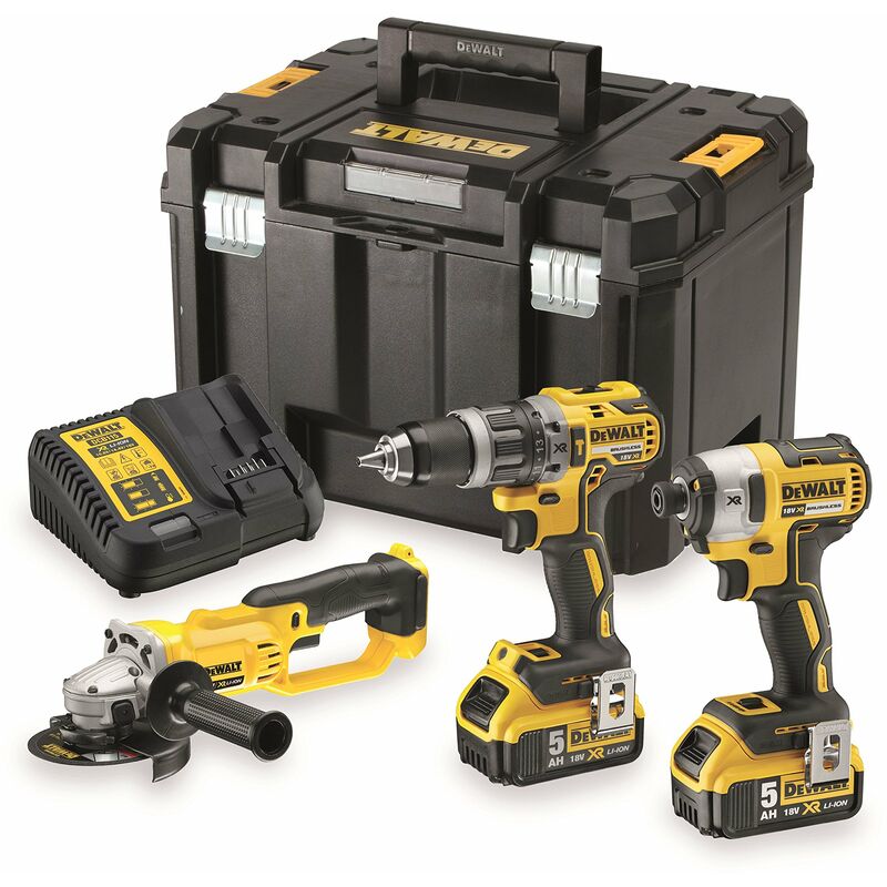 foto del prodotto dewalt dck383p2t qw kit di 3 strumenti 18 v, trapano avvitatore compatto, avvitatore a urti e meuleuses