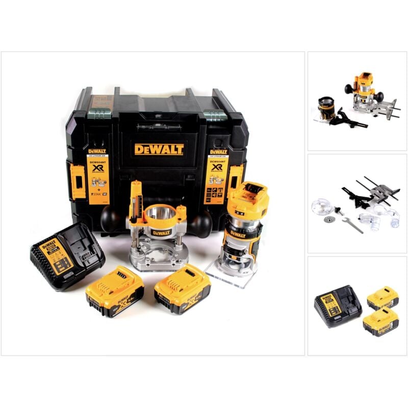 foto del prodotto dewalt dcw 604 p2 fresa combinata a batteria 18v 55 mm 2x batteria 5.0ah caricabatterie tstak