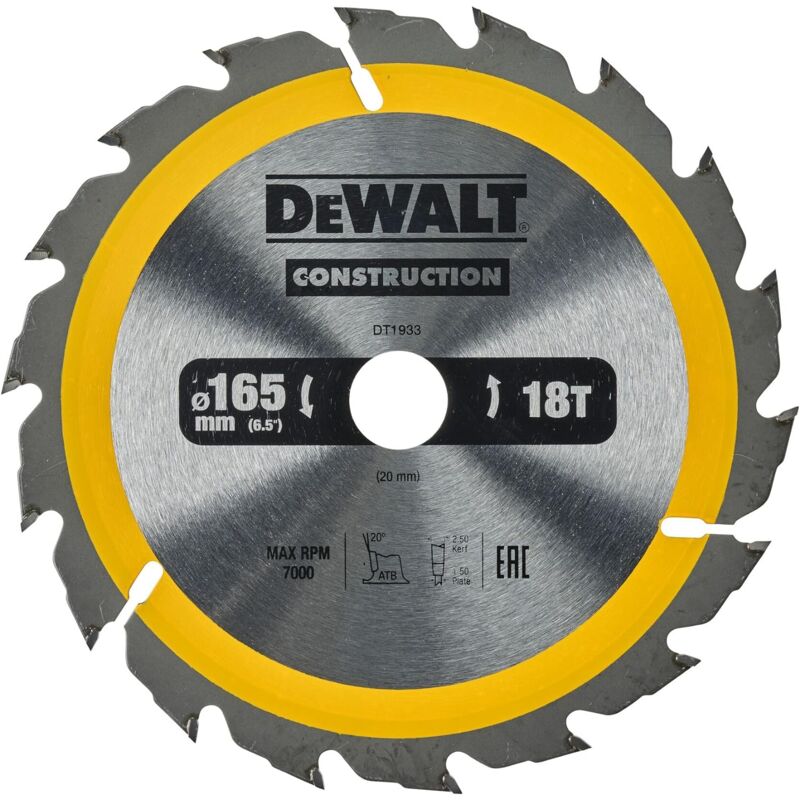 foto del prodotto dewalt dt1933 qz lama sega circolare 165x20mm 18t legno chiodato