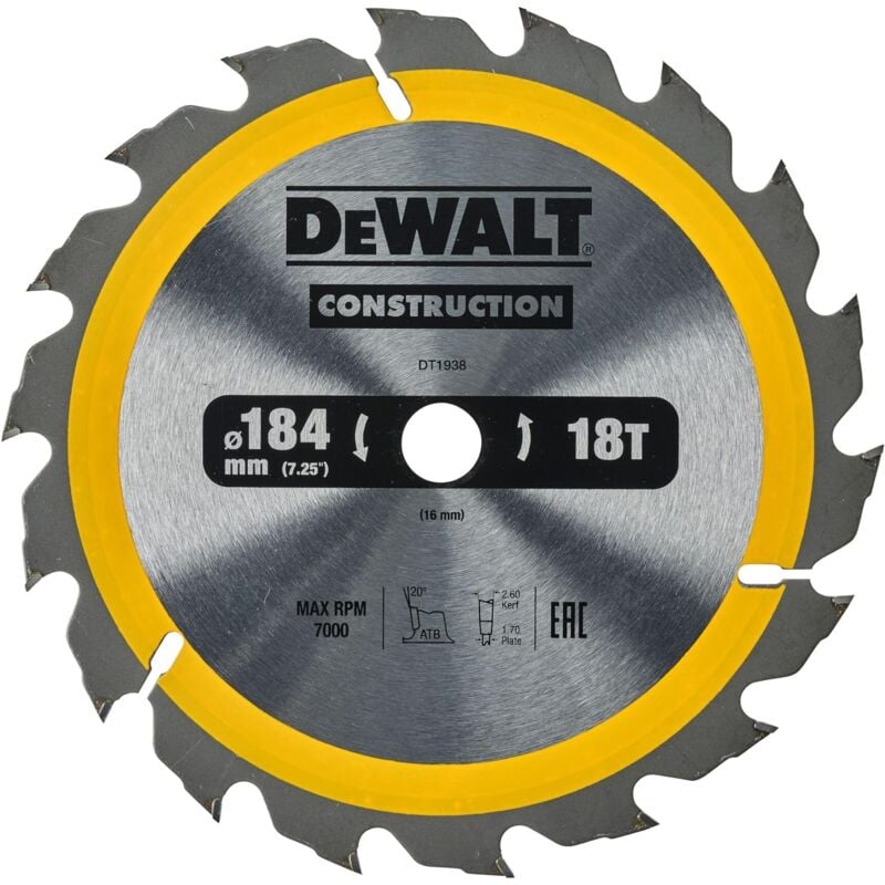 foto del prodotto dewalt dt1938 qz lama sega circolare 184x16mm 18t legno chiodato