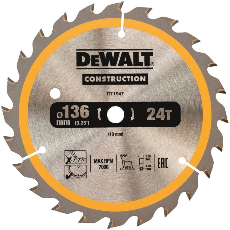 foto del prodotto dewalt dt1947 qz lama circolare per seghe a batteria, 136 x 10 mm, 24 denti