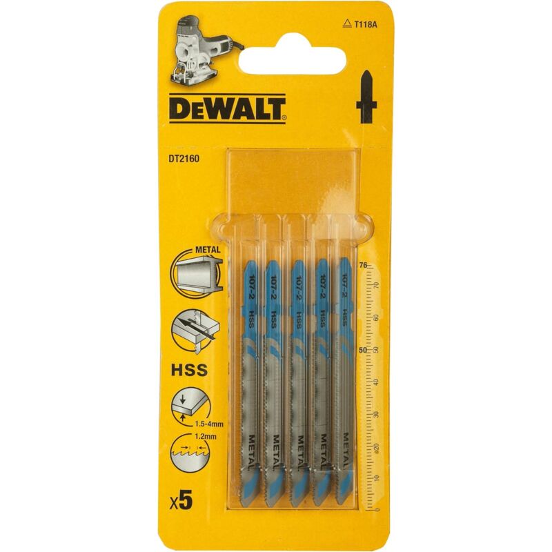 foto del prodotto dewalt dt2160 qz lama seghetto alternativo universale hss 76mm1,2mm 5pz metallo