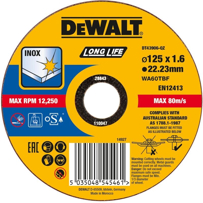 foto del prodotto dewalt dt43906 disco di taglio in acciaio inox high performance, nero