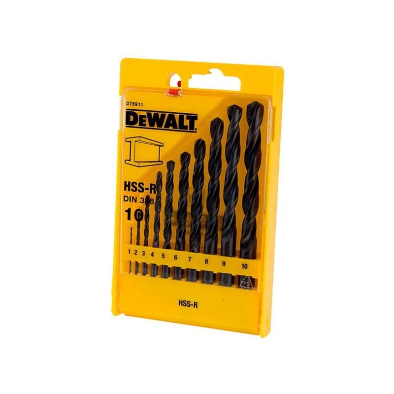 foto del prodotto dewalt dt5911 qz series 338 hss r din jobber set de punte per metallo 10 pz. 