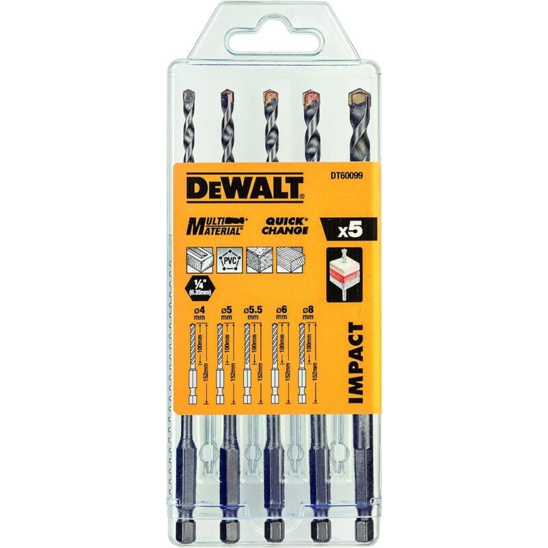 foto del prodotto dewalt dt60099 qz set punte codolo esagonale 4 5 5,5 6 8 5pz multi materiale
