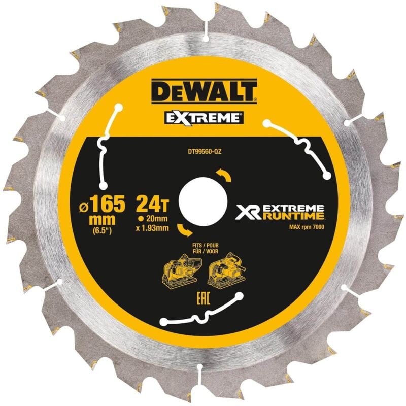 foto del prodotto dewalt, dt99560, qz, hojas para sierra circular port til xr extreme runtime 165mm x 20mm 24d