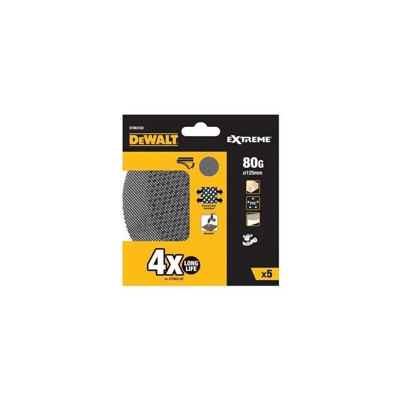 foto del prodotto dewalt dtm3103 qz disco de carta abrasiva 125mm mesh, grana 80, per l uso con tutti i tipi de levigatrice rotorbitale