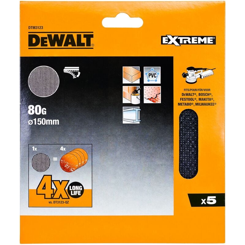 foto del prodotto dewalt dtm3123, qz, hoja de lija de malla 80g 150mm