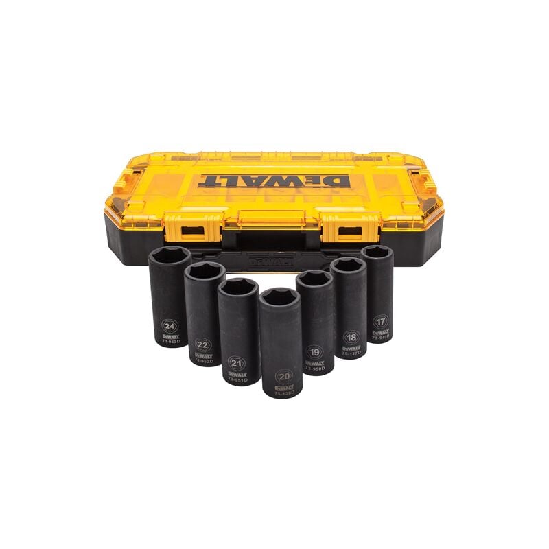 foto del prodotto dewalt dwmt74737 0 set di chiavi metriche dedede a percussione profonda, 1 2 pollici, 7 pezzi.