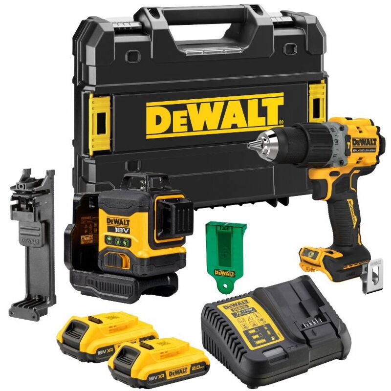 foto del prodotto dewalt kit 2 utensili laser multilinea 3x360 dcle34031 trapano dcd805 dck2095d2t qw