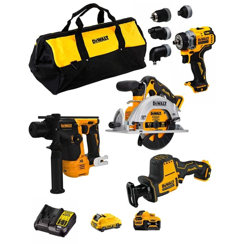foto del prodotto dewalt kit d12k401 dcs512 dcs312 dcd703 dch072 1 x 3,0 ah 1 x 5,0 ah dcb107 borsa 