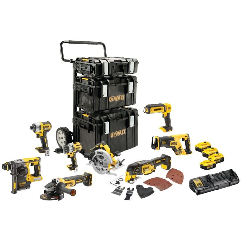 foto del prodotto dewalt kit dck853p4 dcd996 dcf887 dcs570 dcs367 dcs355 dch273 dcg405 dcl050 4 x 5,0ah dcb132 ds150 ds300 ds400 caddy 