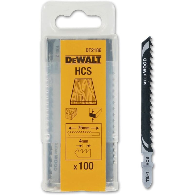 foto del prodotto dewalt lame per seghetto alternativo hcs per tagli dritti e rapidi 100 pz dt2186