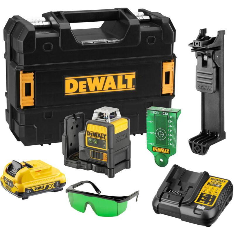 foto del prodotto dewalt laser a linee incrociate dce0811d1g verde a 360 con batteria caricabatterie in valigetta