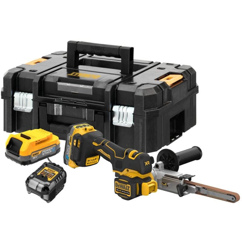 foto del prodotto dewalt lima a nastro a batteria dcm200e2t, 2x 1,7 ah powerstack e caricatore in tstak