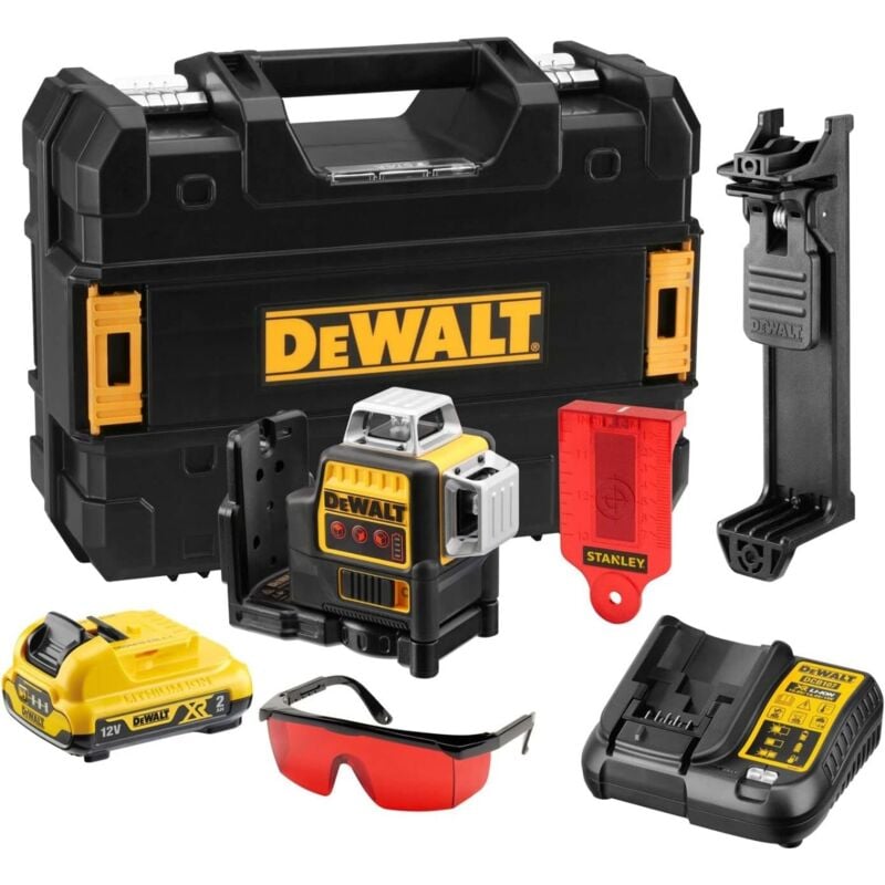 foto del prodotto dewalt livella laser 3x360 raggio rosso 10,8v 2.0ah batteria e caricabatteria dce089d1r