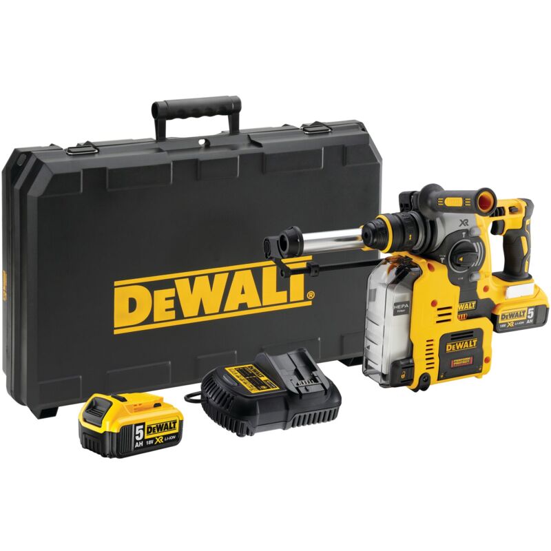 foto del prodotto dewalt martello combinato a batteria dch275p2, 18v con aspiratore 2x 5,0 ah e caricabatterie in tstak