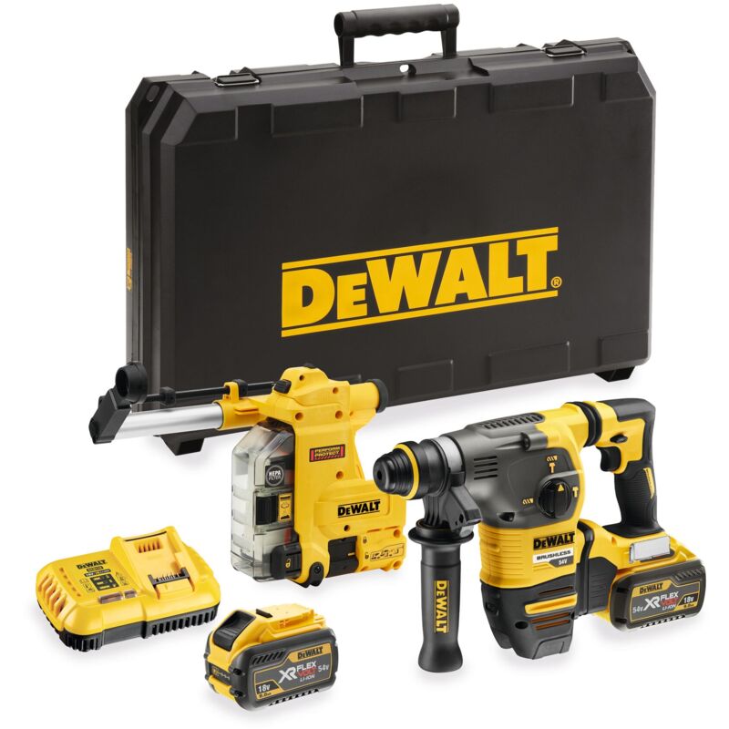 foto del prodotto dewalt martello combinato a batteria dch335x2, sds plus, 54 v, 2x 162 wh caricabatterie aspiratore
