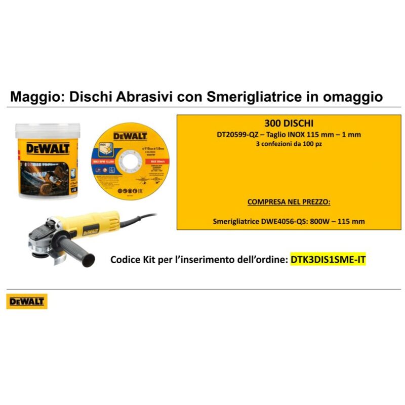 foto del prodotto dewalt offerta promo 300 dischi da 115mm in omaggio 1 smerigliatrice da 800w