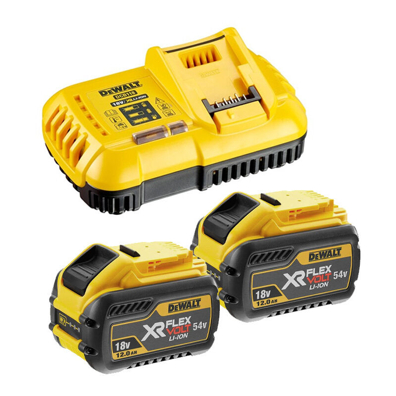 foto del prodotto dewalt pacco da 2 batterie xr flexvolt 18v 54v 12ah 4ah agli ioni di litio caricabatterie dcb118y2 qw