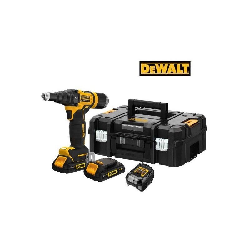 foto del prodotto dewalt rivettatrice xr 18v 2ah brushless 4,8 mm 2 batterie rinforzate, scatola tstak dcf403d2gt qw
