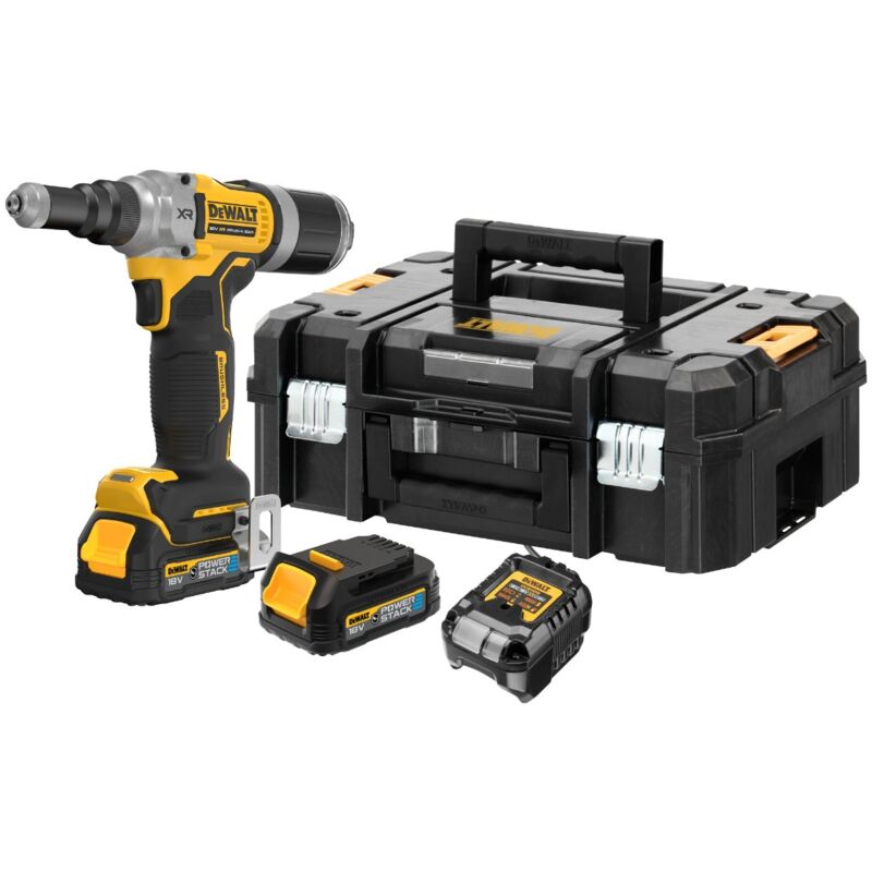 foto del prodotto dewalt rivettatrice xr 18v 2x1,7ah li ion 6,4 mm powerstack motore brushless dcf414e2gt qw