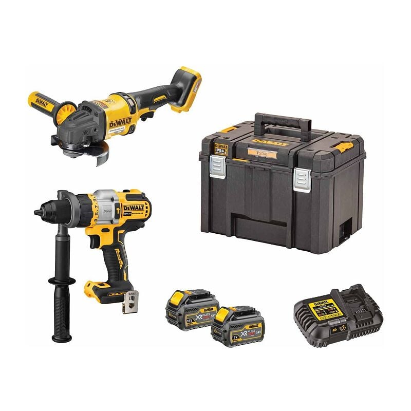 foto del prodotto dewalt set di utensili a batteria dck2016t2t, 54 volt dcd999 dcg418, 2x 108 wh e caricabatterie in tstak