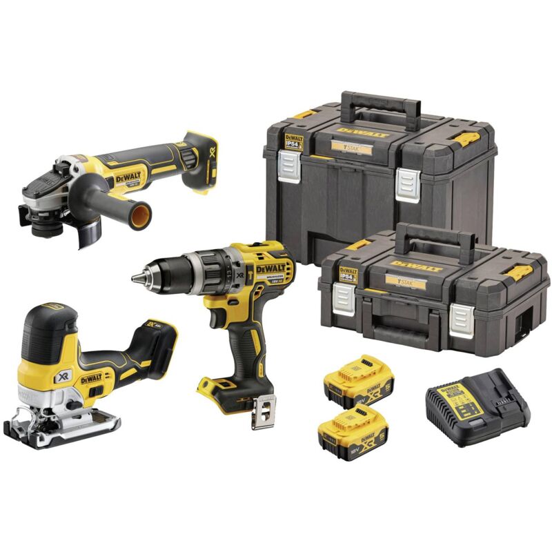 foto del prodotto dewalt set di utensili a batteria dck329p2t, 18 volt dcd796 dcg405 dcs335, 2x 5,0 ah e caricabatterie in tstak
