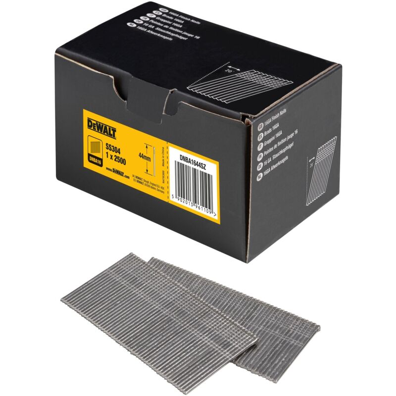 foto del prodotto dewalt stauch chiodo con testa 20 grosse ss 44 mm 2500 pezzi, argento, dnba1644sz
