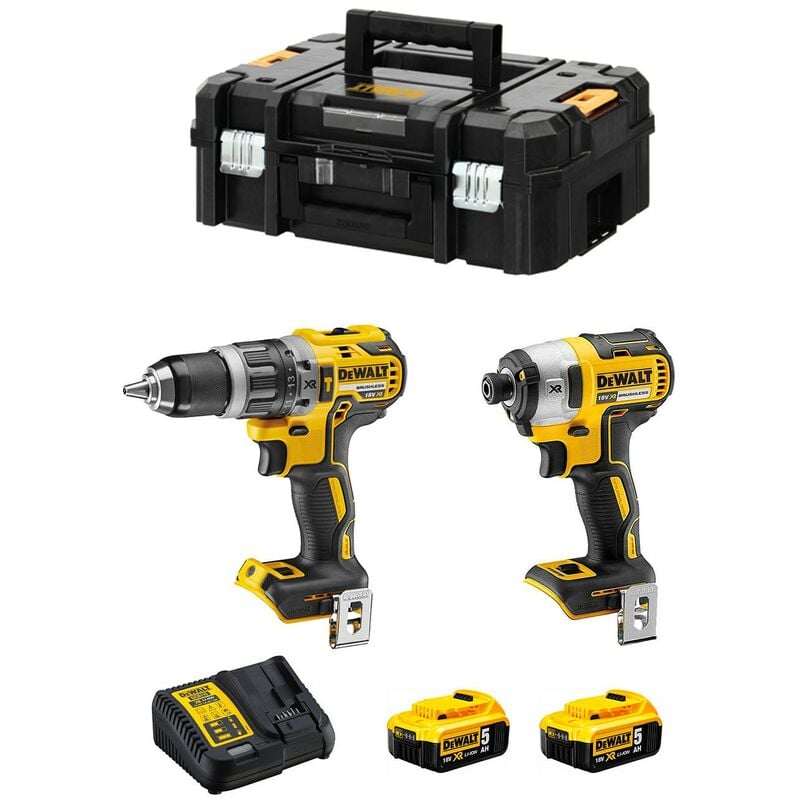 foto del prodotto dewalt - trapano 18v + avvitatore a impulsi + 2 batterie da 5ah + caricabatterie + custodia tstak - dck266p2t