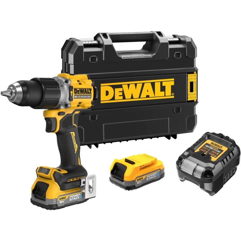 foto del prodotto dewalt trapano a percussione a batteria dcd805e2t 18v con 2 batterie powerstack da 1,7, caricabatterie, t stak