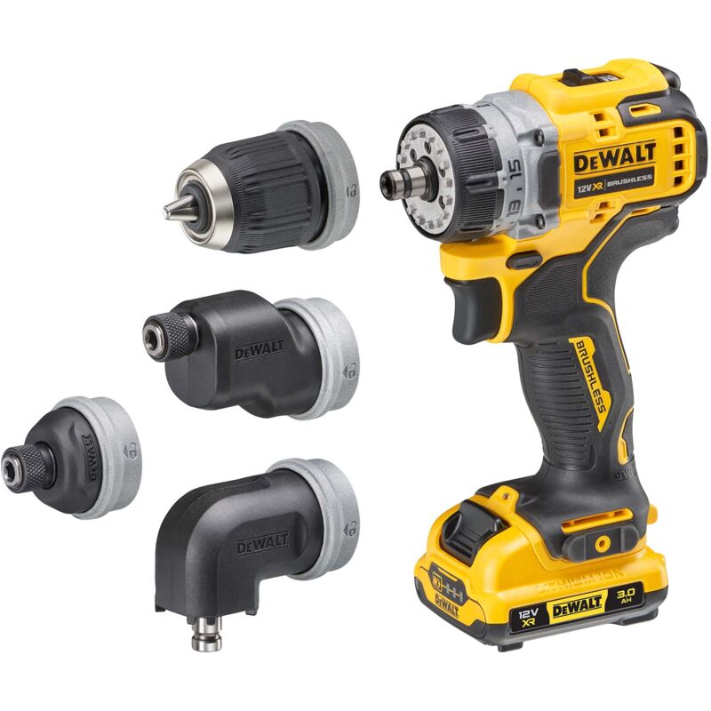 foto del prodotto dewalt trapano avvitatore a batteria 12v dcd 703 l2t qw 4 teste con 2 batterie da 3,0 ah in confezione t stak