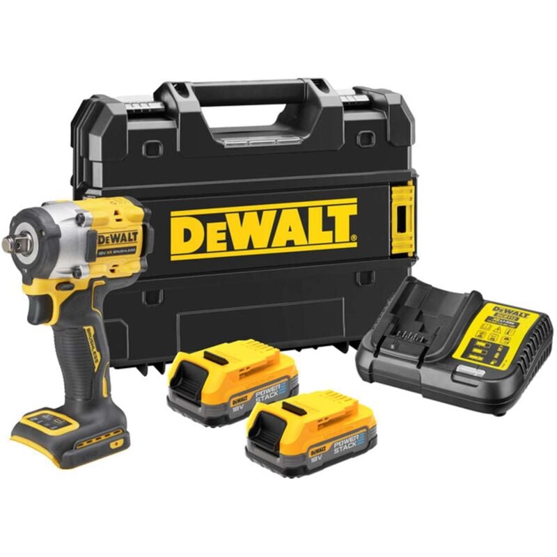 foto del prodotto dewalt utensili avvitatore a impulsi a batteria 18v, 2x batterie 1,7 ah powerstack, caricabatterie dcf921e2t