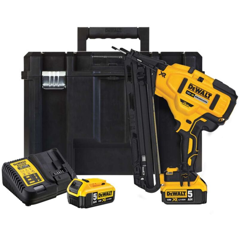 foto del prodotto dewalt utensili chiodatrice a batteria 18 v 32 63 mm, 2 batterie xr da 5,0 ah, caricabatterie dcn650p2