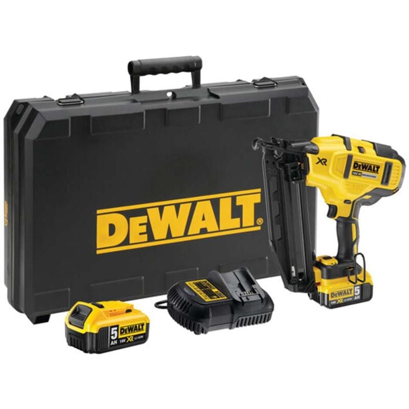 foto del prodotto dewalt utensili chiodatrice a batteria 18 v 32 63 mm, 2 batterie xr da 5,0 ah, caricabatterie dcn660p2
