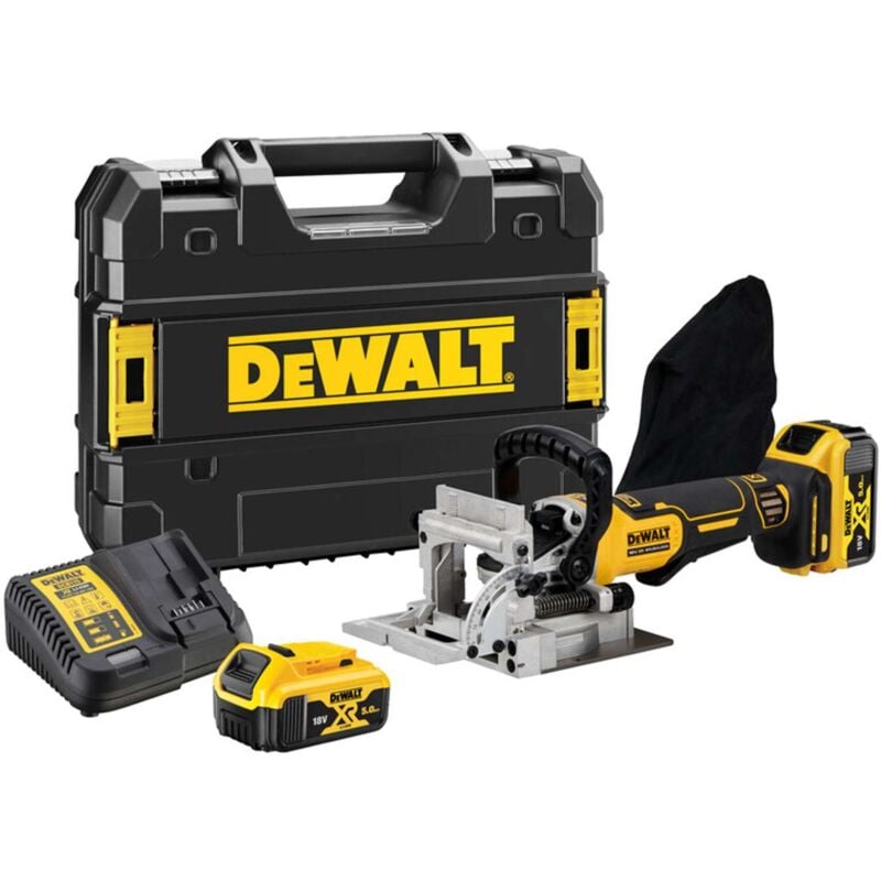foto del prodotto dewalt utensili fresatrice lamellare a batteria 18v, 2 batterie xr da 5,0 ah, caricabatterie dcw682p2