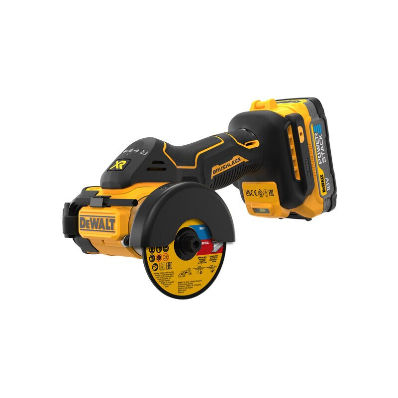 foto del prodotto dewalt utensili - minitroncatrice a batteria 18v, 2x batterie 1,7 ah powerstack, caricabatterie dcs438e2t