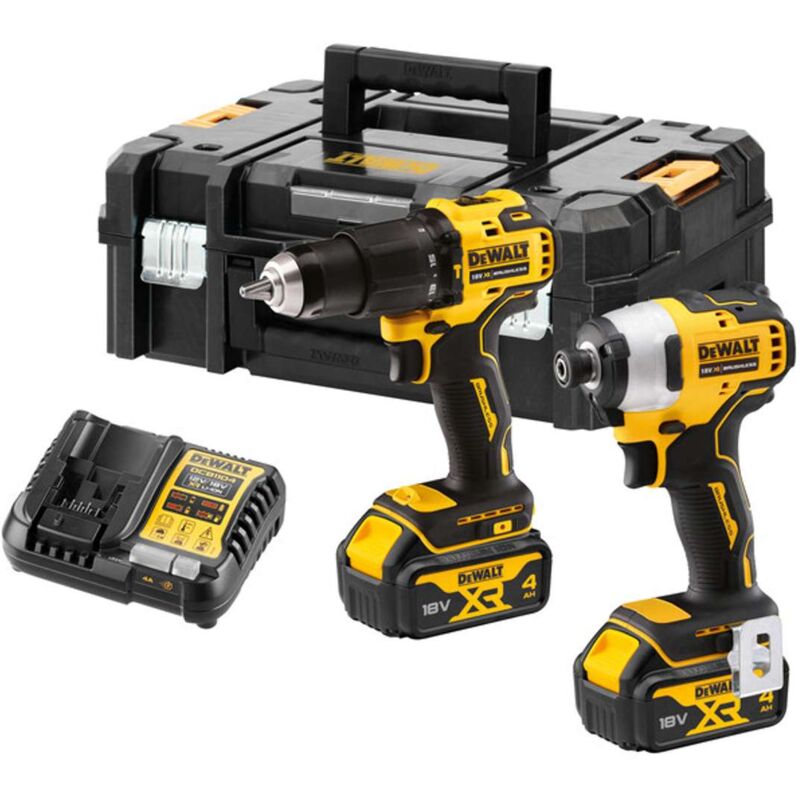 foto del prodotto dewalt - utensili - set trapano a percussione e avvitatore a impulsi a batteria da 18 v, 2x batterie 4,0 ah powerstack, caricabatterie dck2062m2t
