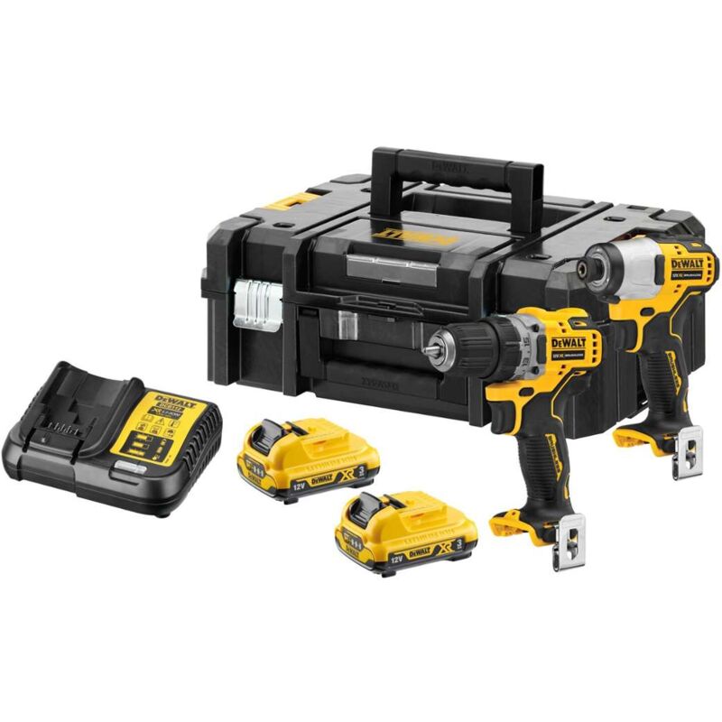 foto del prodotto dewalt utensili set trapano e avvitatore a impulsi 12 v, 2x batterie 3,0 ah xr, caricabatterie dck2110l2t