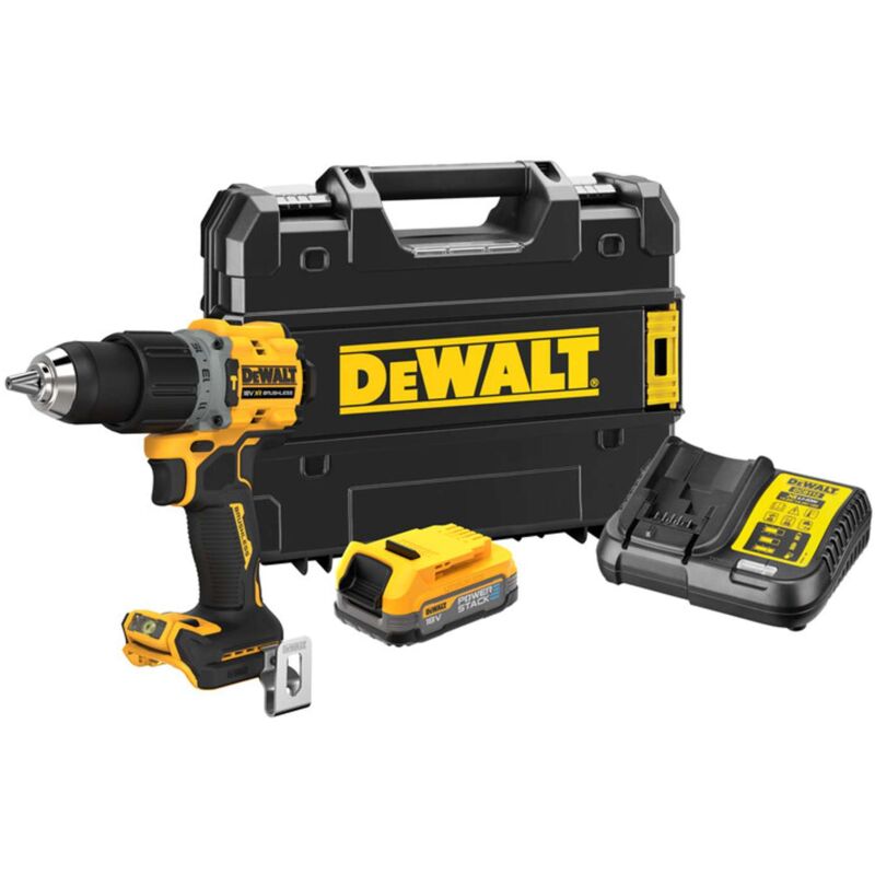 foto del prodotto dewalt utensili trapano a percussione a batteria 18v, 1x batteria 1,7 ah powerstack, caricabatterie dcd805e1t