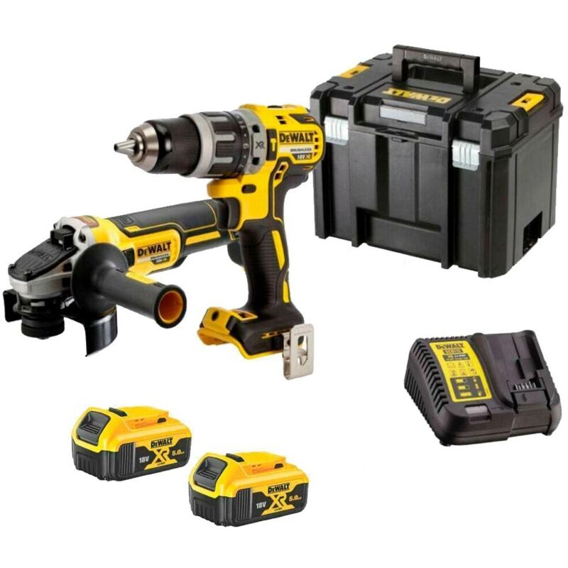 foto del prodotto dewalt xr 18v 5,0 ah trapano smerigliatrice dcg405 dck2080p2t qw