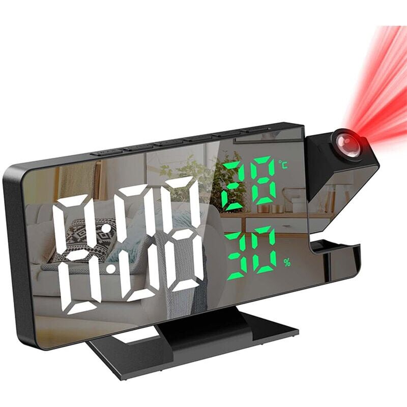 foto del prodotto dewdat sveglia con proiezione per la camera da letto, grande orologio digitale con proiettore a 180 , 12 24 ore, porta di ricarica usb,