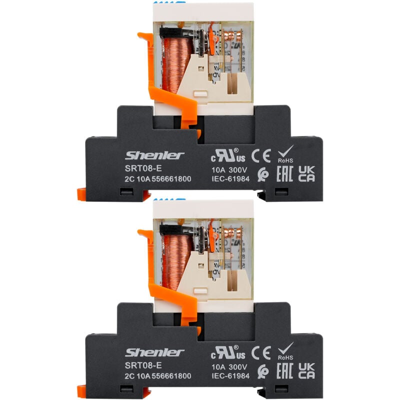 foto del prodotto dewin 2 set rft2co024lt rel intermedio su guida din rel di potenza elettromagnetico con base presa dc24v