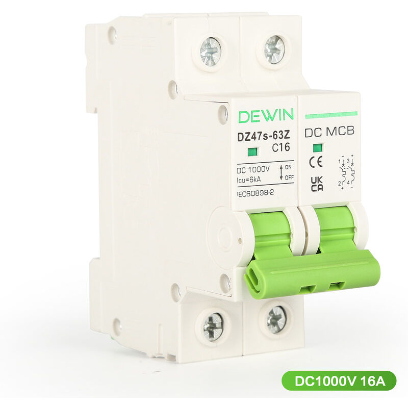 foto del prodotto dewin 2p 16a dc1000v interruttore automatico miniaturizzato protezione da sovraccarico e cortocircuito per impianto solare fotovoltaico