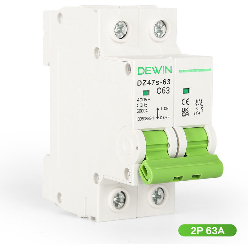 foto del prodotto dewin 2p 63a domestico ac400v mini interruttore automatico protezione da sovraccarico e cortocircuito per impianto fotovoltaico