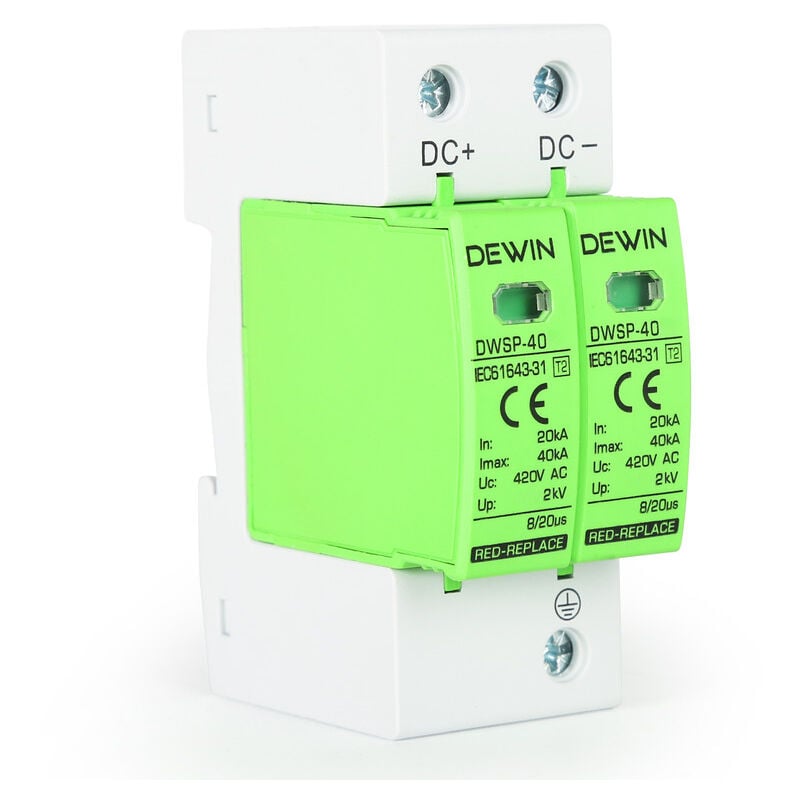 foto del prodotto dewin 2p ac420v 40ka dispositivo di protezione da sovratensione domestica montaggio su guida din da 35 mm