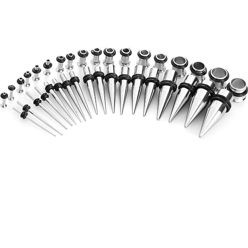 foto del prodotto dewin accessori per l allungamento dell orecchio 36 pezzi set barelle e tunnel per l orecchio in acciaio inossidabile argento 